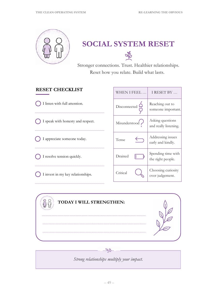 Social System Reset — one-page worksheet preview