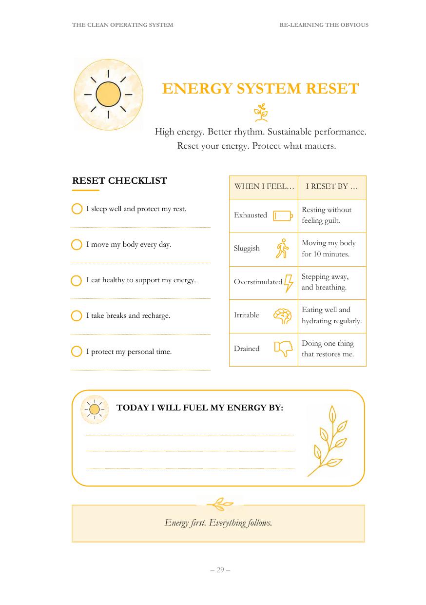 Energy System Reset — one-page worksheet preview